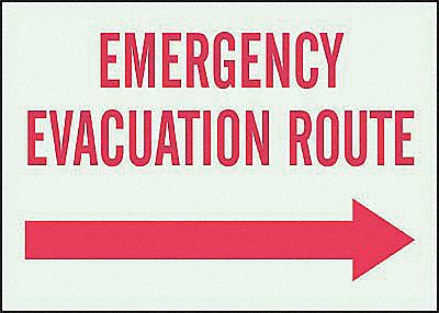 Emergency Evacuation Route Sign, R/WHT