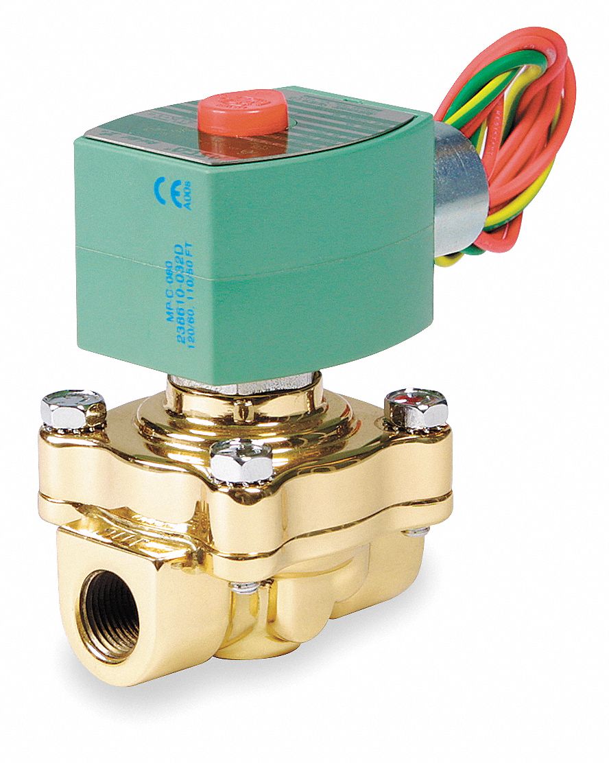 Solenoid Valve, 1/2 In, Brass, 120 V