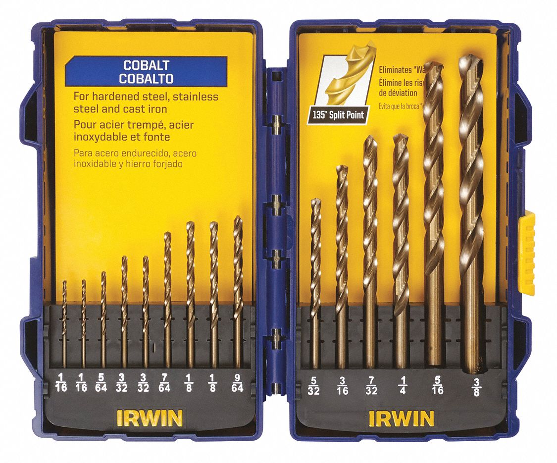 Drill Bit Set, Cobalt, 1/16-3/8 In, 15 Pc