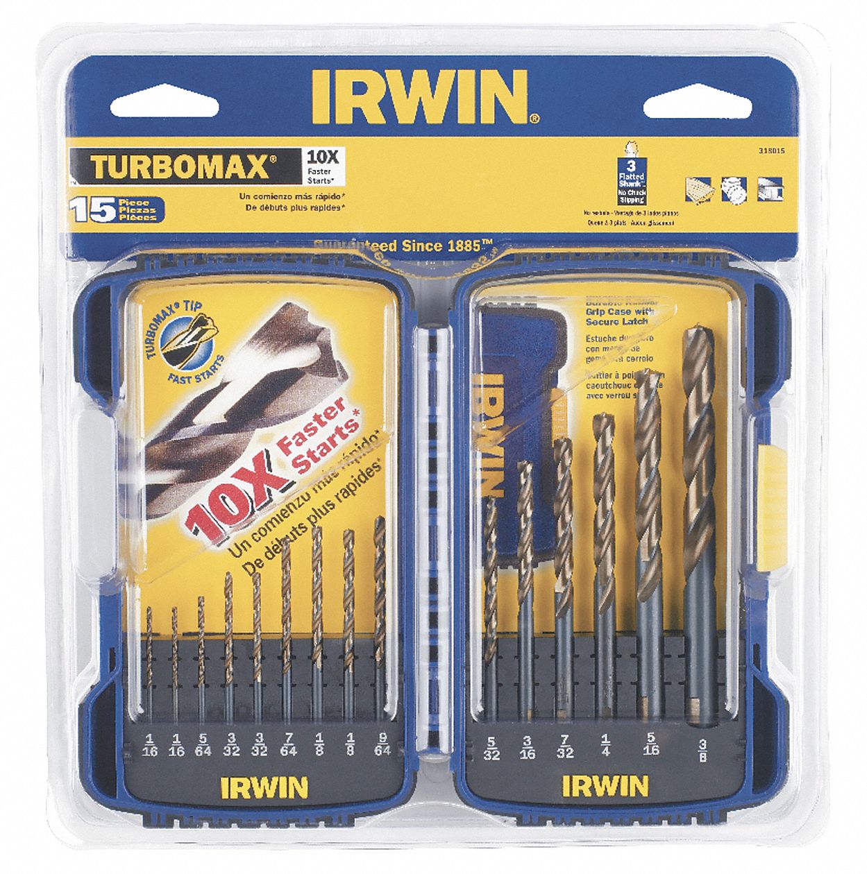 Drill Bit Set, HSS, 1/16-3/8 In, 15 Pc