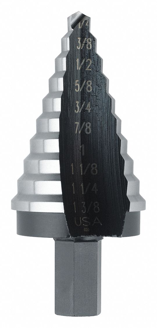Step Drill, 10 Hole Sizes 1/4-1 3/8