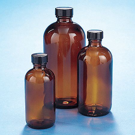 Boston Round Glass Bottle, Amber, PK 12