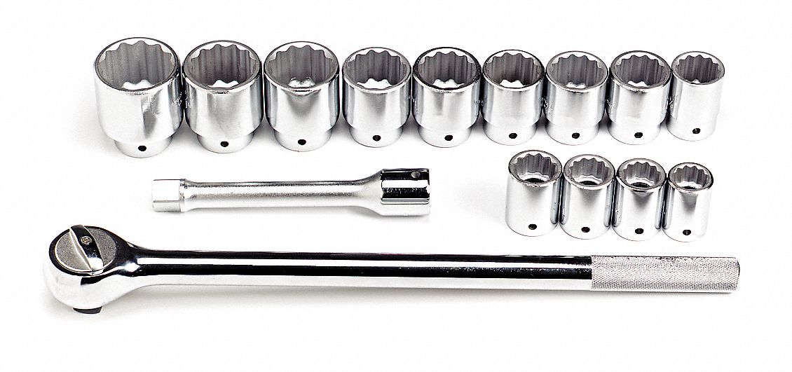 Socket Set, SAE, 3/4Dr, 12Pt, 15 Pc
