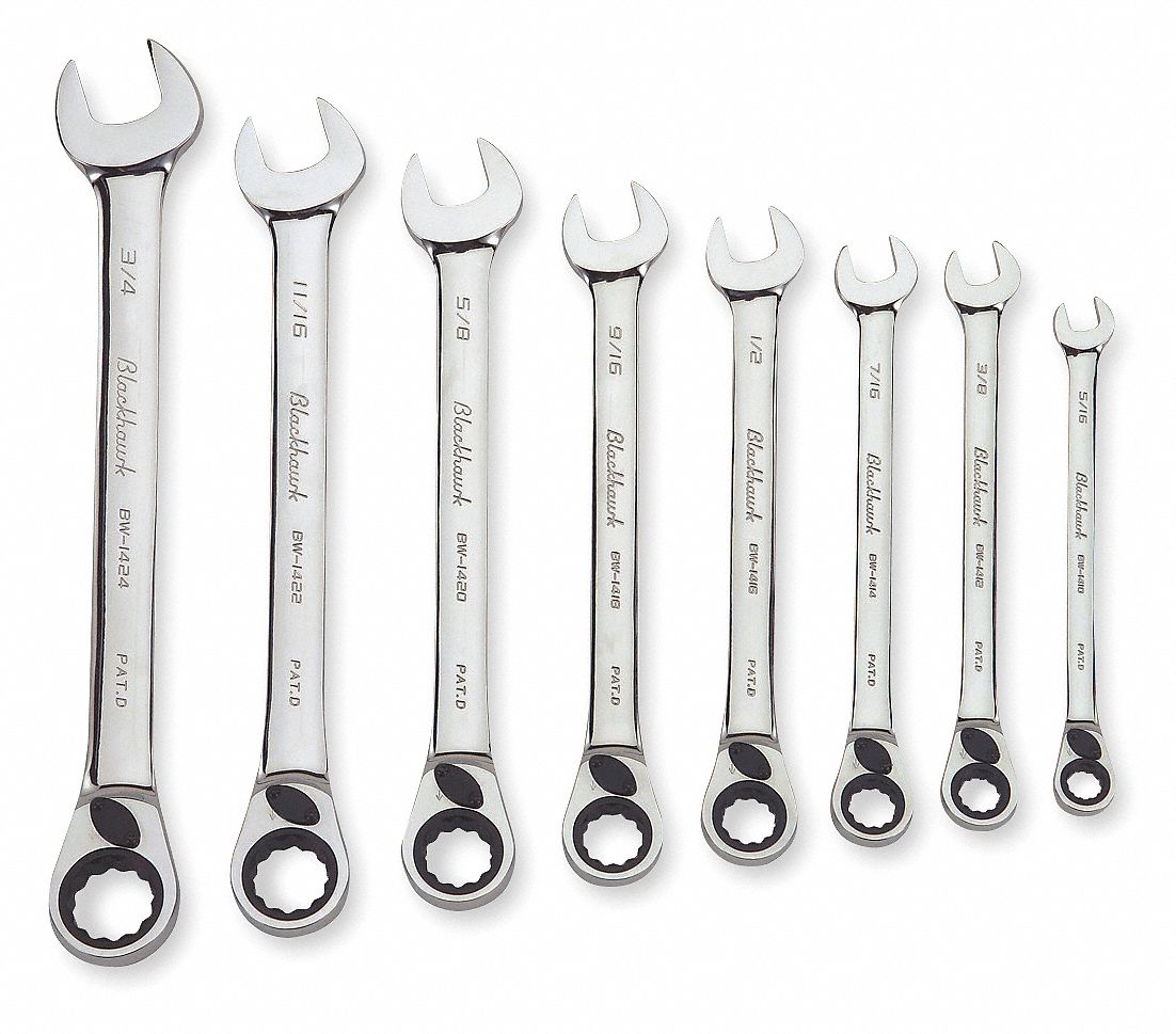 Reversible Wrench Set, SAE, 8 PC