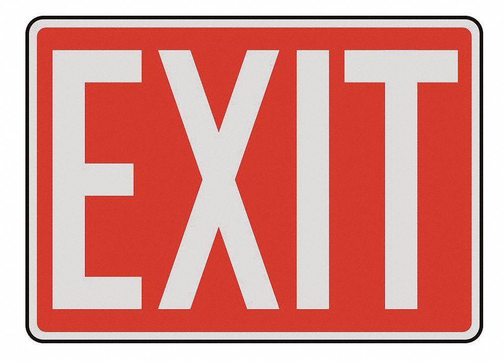 Emergency Exit Sign, 10 x 14In, R/WHT, Exit