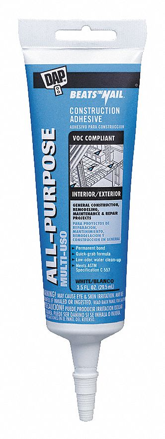 Construction Adhesive, Latex, Clr, 3.5 Oz