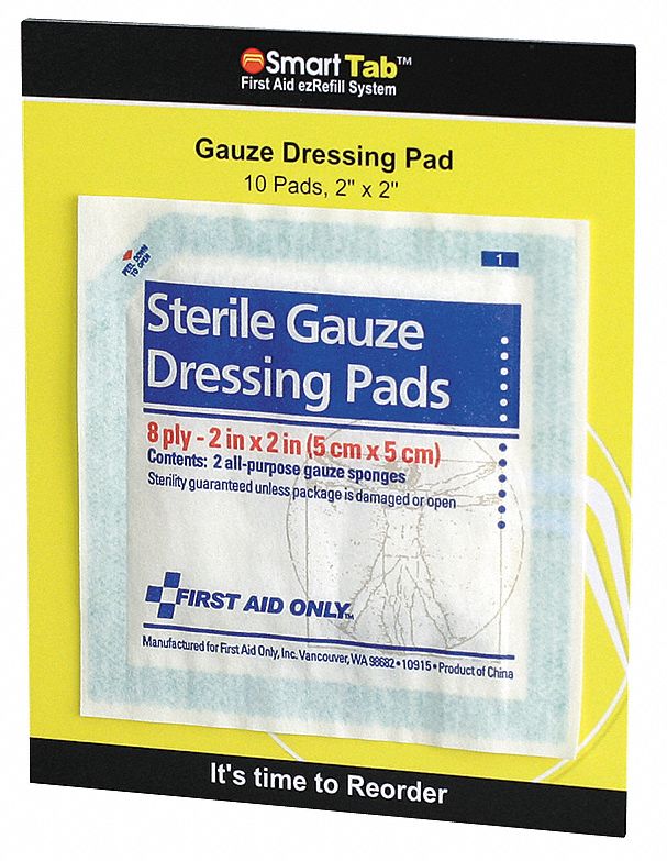 Gauze Dressing Pad, 2 x 2 In, Pk 10