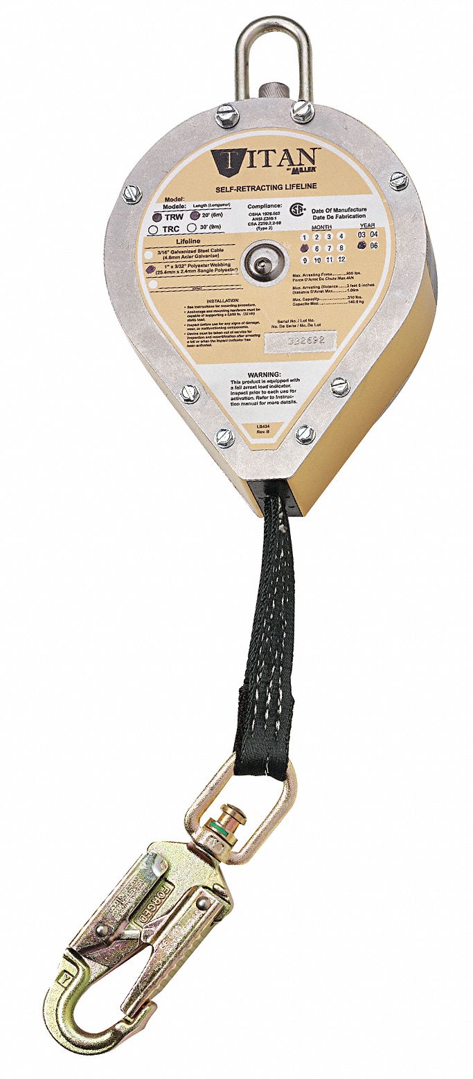 Slf-Retracting Lifeline, 20ft, Plystr, Orng