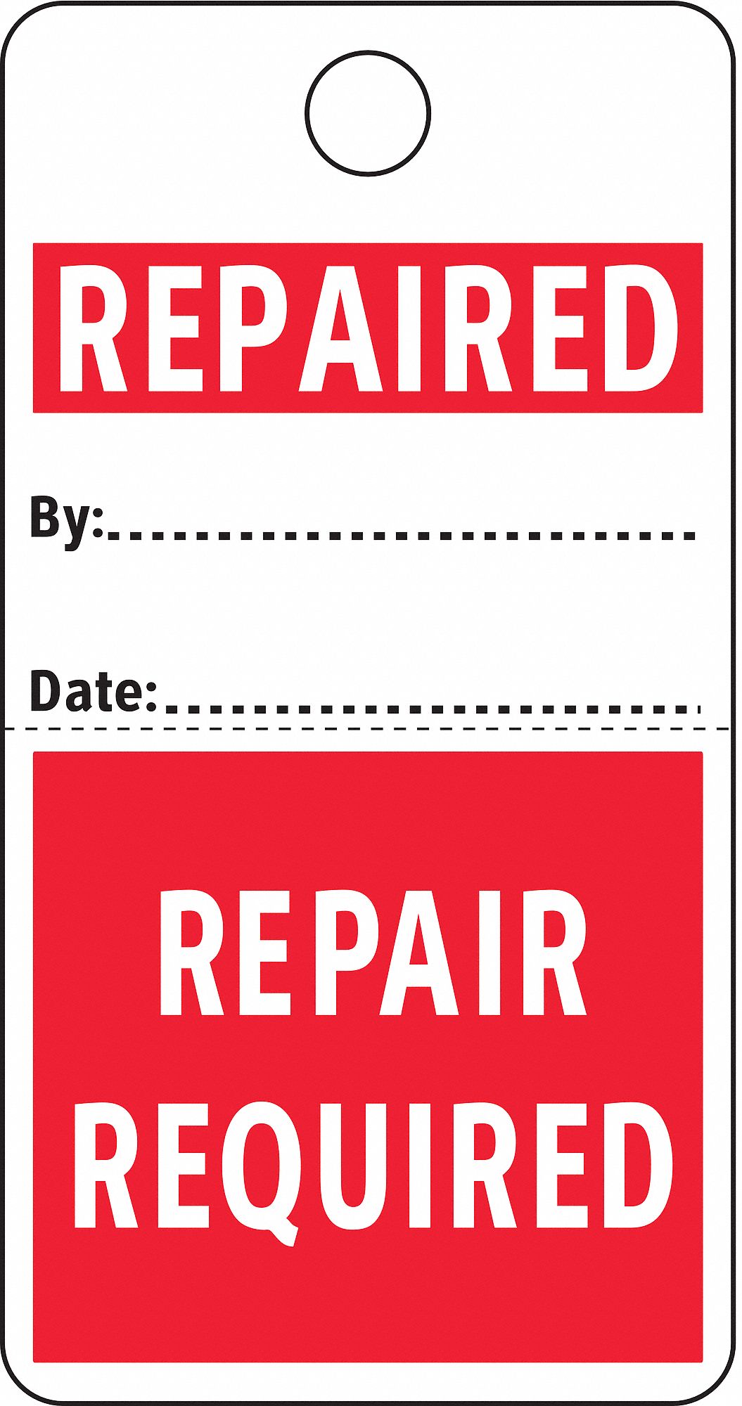 Repaired Tag, 5-3/4 x 3 In, R/Wht, PK25