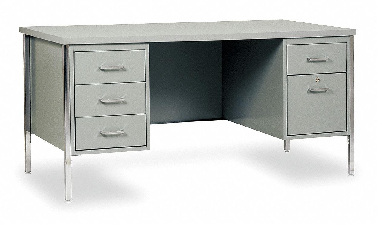 Desk, Double Pedestal, Gray, 60In H