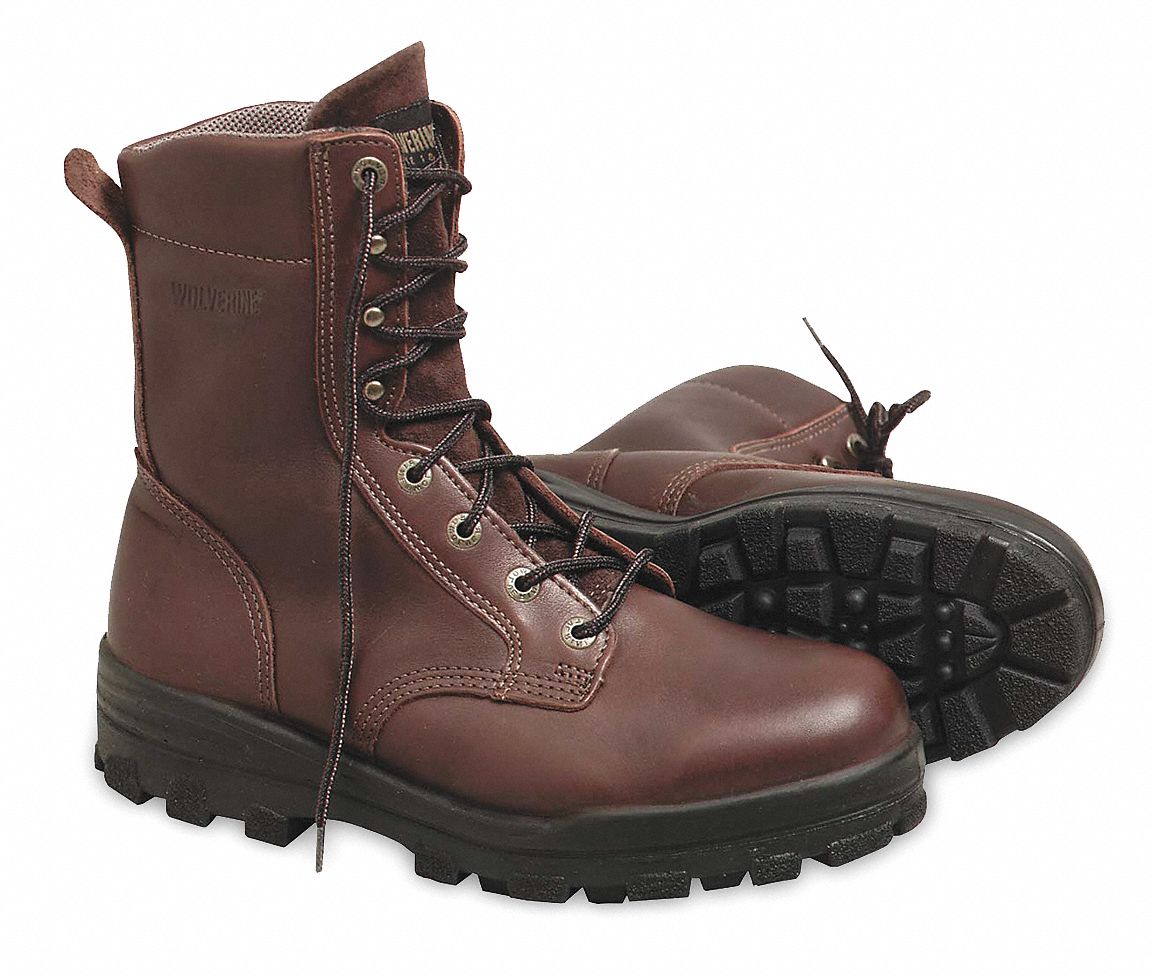 Work Boots, Pln, Ins, Mens, 9-1/2W, Brown, 1PR