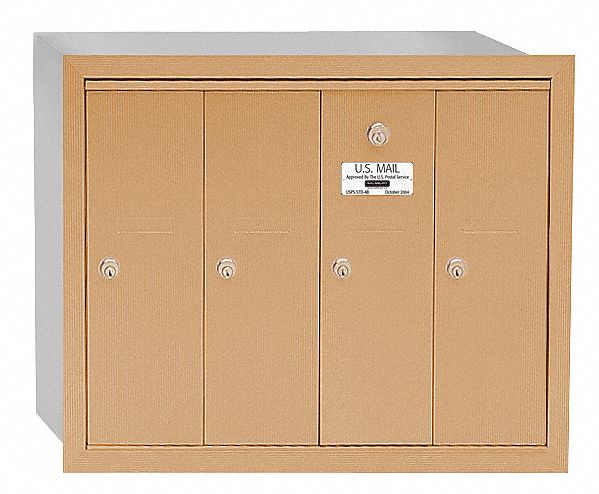 Vertical Mailbox, 4 Doors, Brass