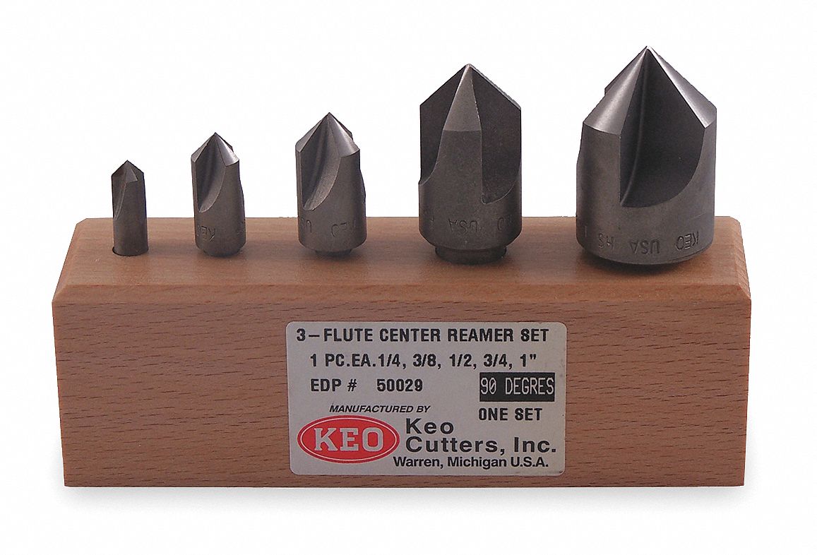 Center Reamer Set, 5 PC, 3 Fl, 90 Deg, Co