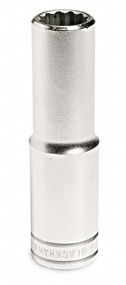 Socket, Deep, 1/2Dr, 9/16 In, 12Pt, Chrome