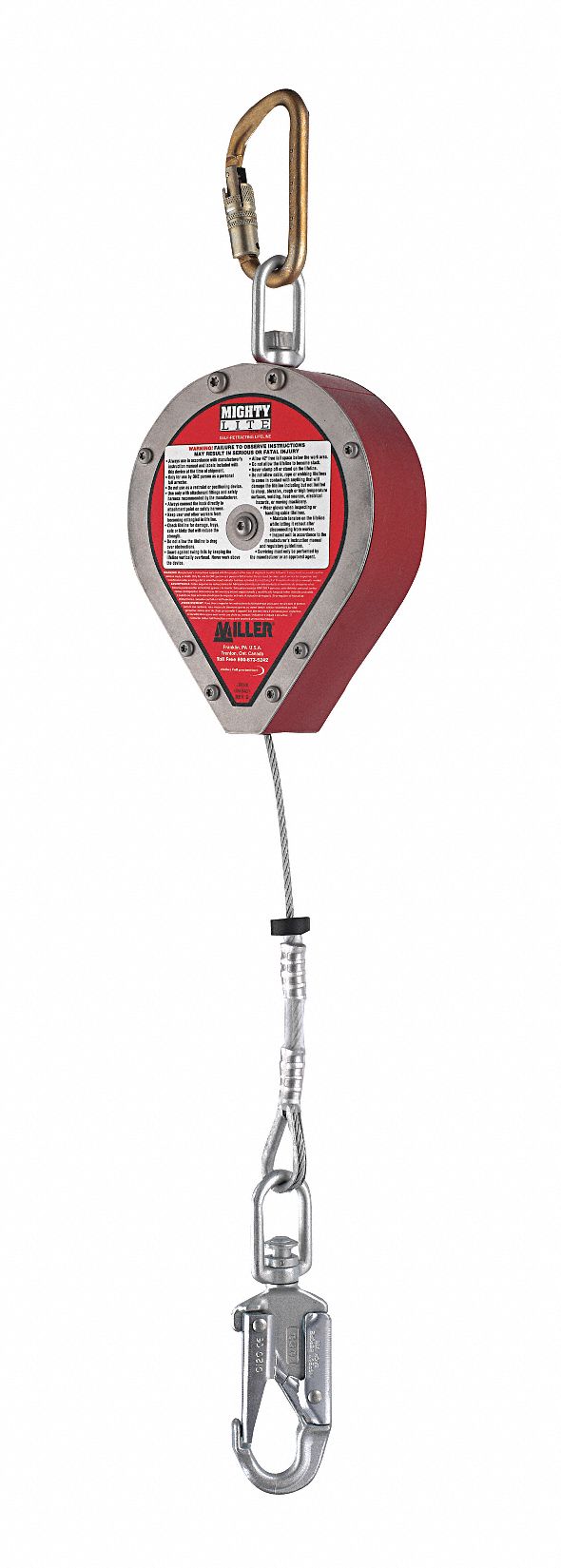 Slf-Rtrctng Lifeline, 20ft, Stnlss Stl, Red