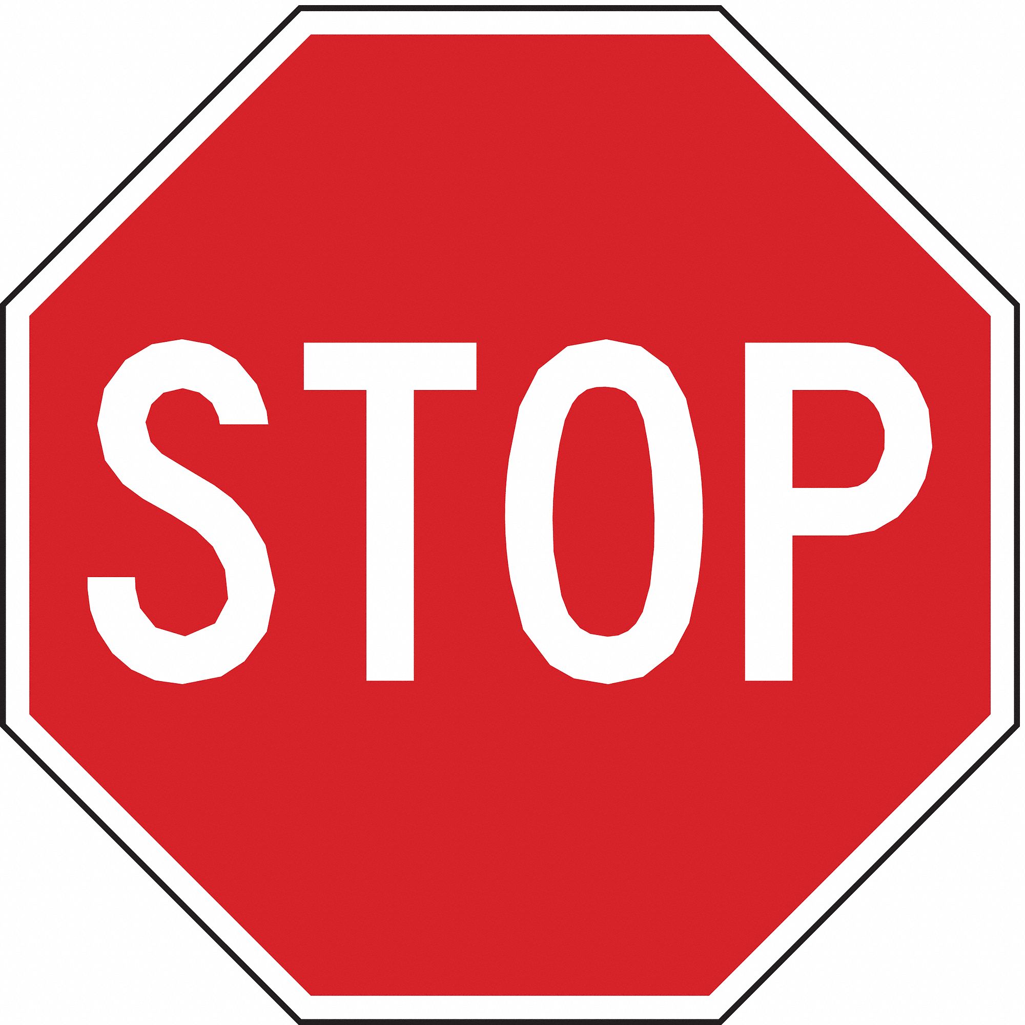 Traffic Sign, 18 x 18In, WHT/R, Stop, Text