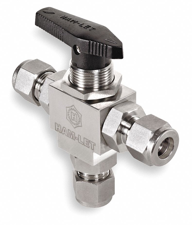 Ball Valve, 1/4 In, Tube, 3 Port