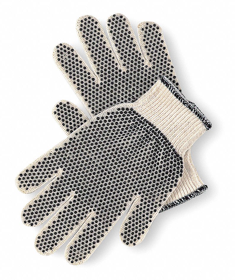 Knit Glove, L, White/Black, PVC Dots, PR