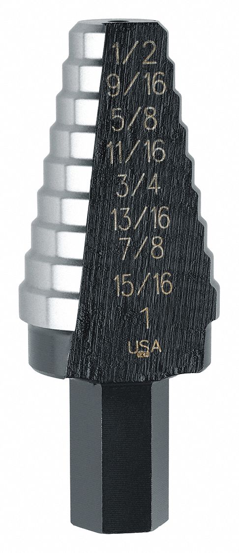 HSS Step Drill Bit, 9/16-1 In, Step 1/8