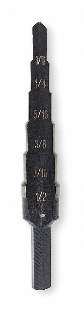 HSS Step Drill Bit, 3/16-1/2, Step1/16