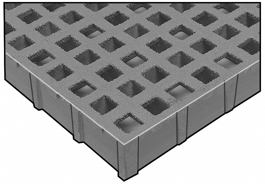 Grating, Mld, 1.5In, 4x12Ft, Sq Mesh, Gry, Men