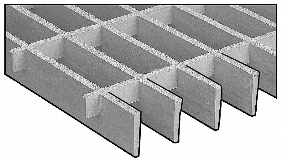 Grating, Moltruded, 1 1/2 In, 2x3 Ft, Lt Gry