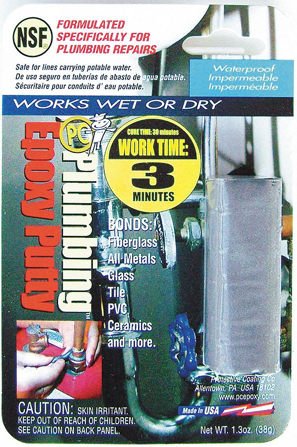Putty, Plumbing Epoxy, 1.3 Oz Pkg, Gray