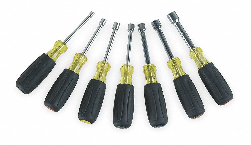 Nut Driver Set, Hollow, 3 In L, 7 Pc