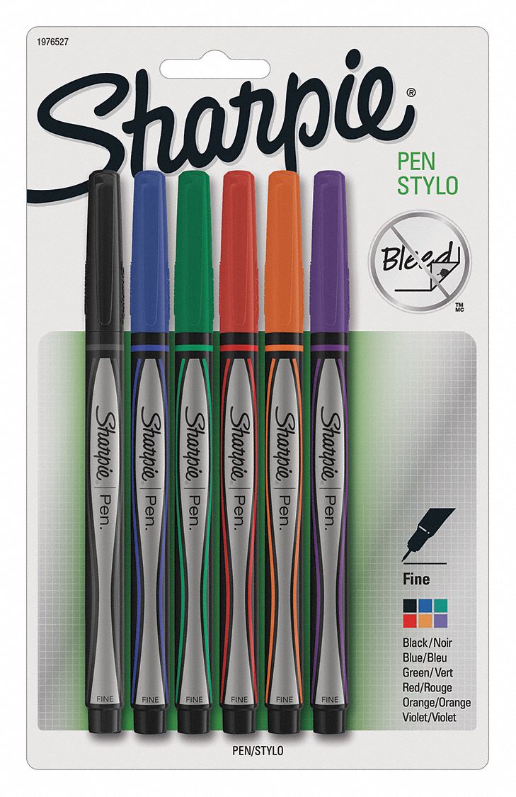Permanent Pen, Stick, Fine, Multi, PK 6