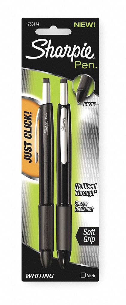 Permanent Pen, Retractable, Fine, Blk, PK 2