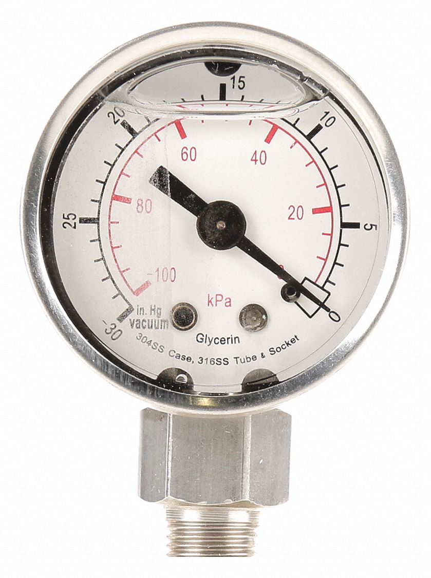 Pressure Gauge, Filled, 2 1/2 In, 160Psi, SS
