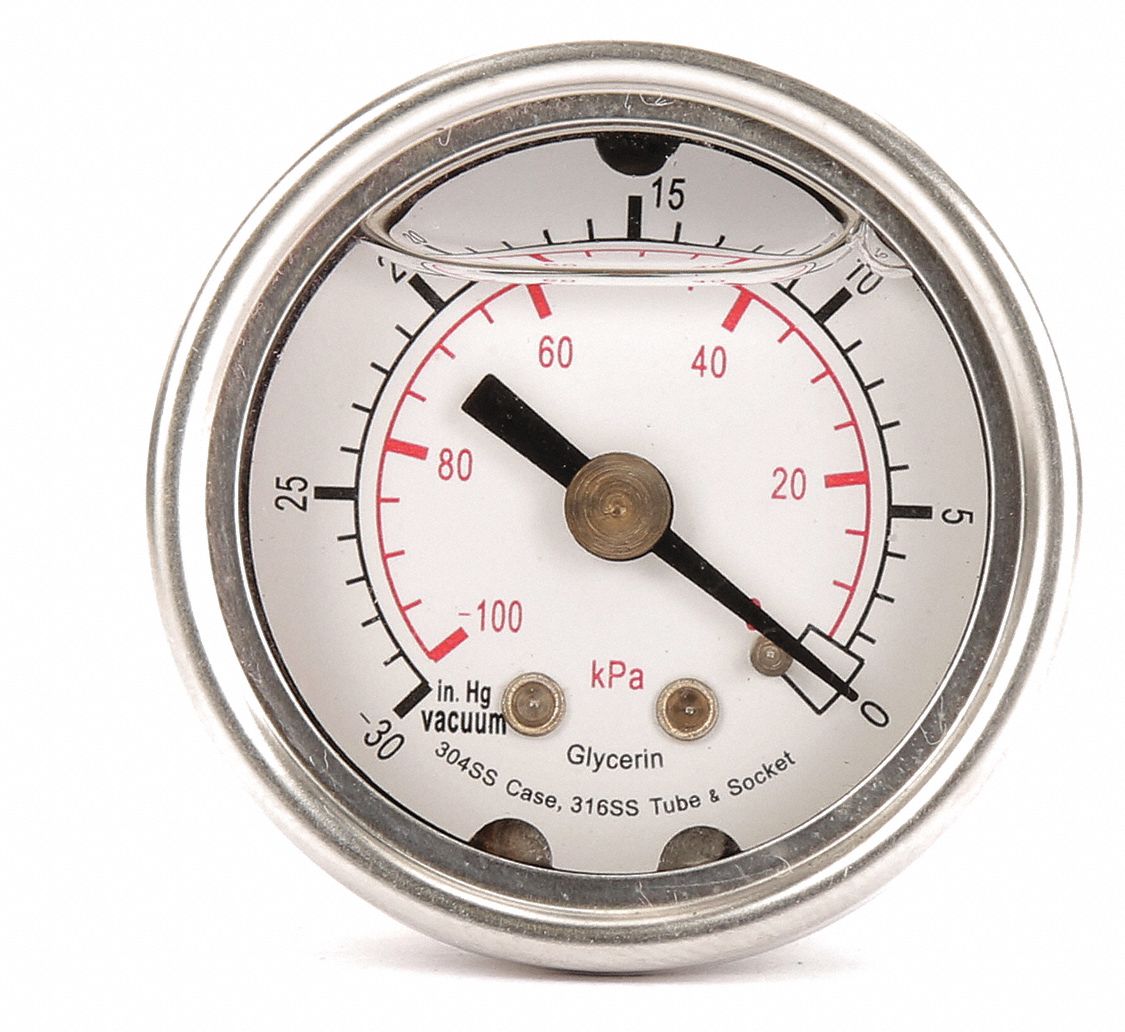 Pressure Gauge, Filled, 2 1/2 In, 100Psi, SS
