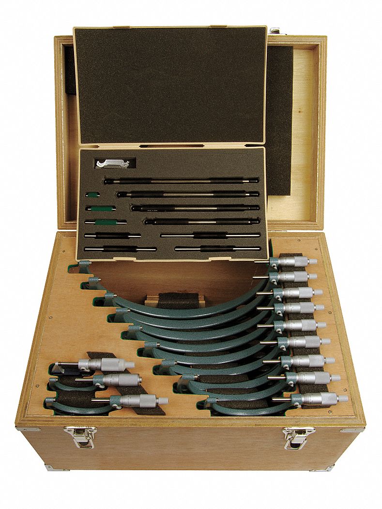 Micrometer Set, 0-12, 0.0001In, 12 Pc