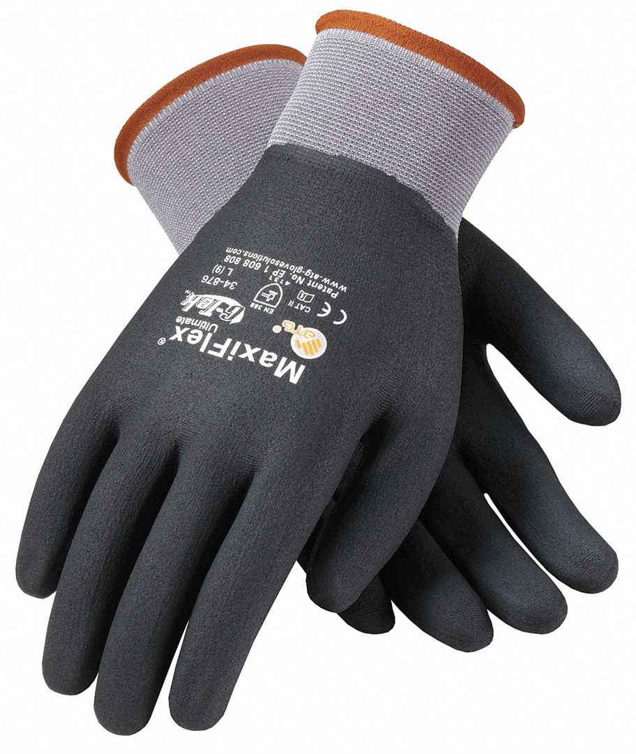 Coated Gloves, XL, Black/Gray, PR