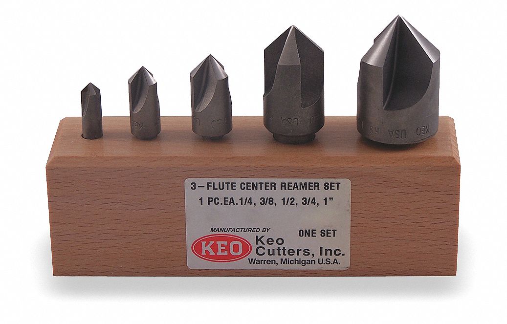 Center Reamer Set, 5PC, 3FL, 60 Deg, Carbide