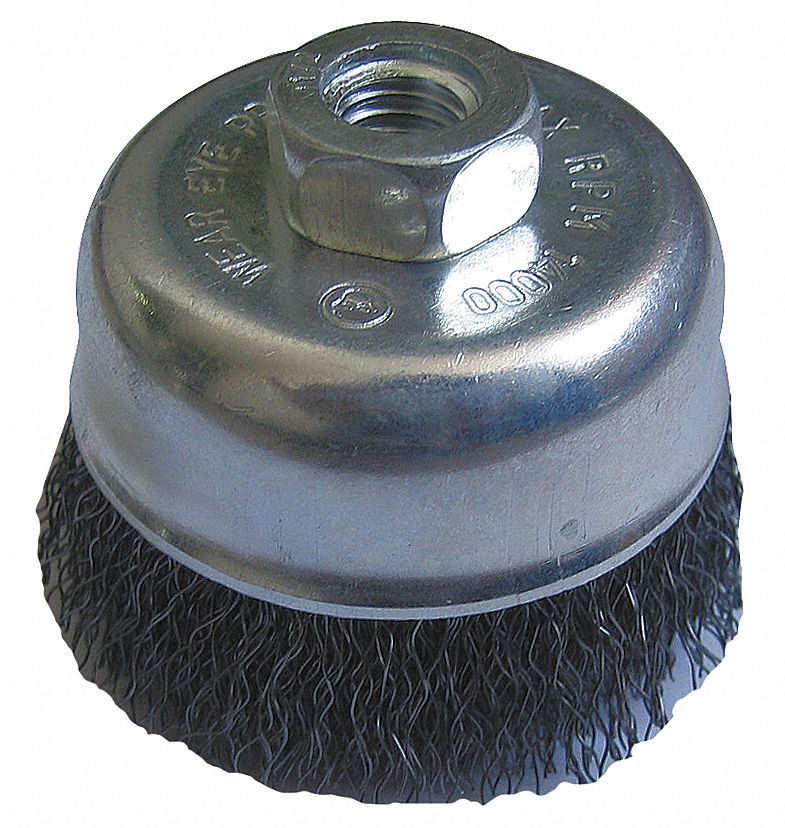 Cup Brush, 6 In D, Steel, 0.0140 Wire