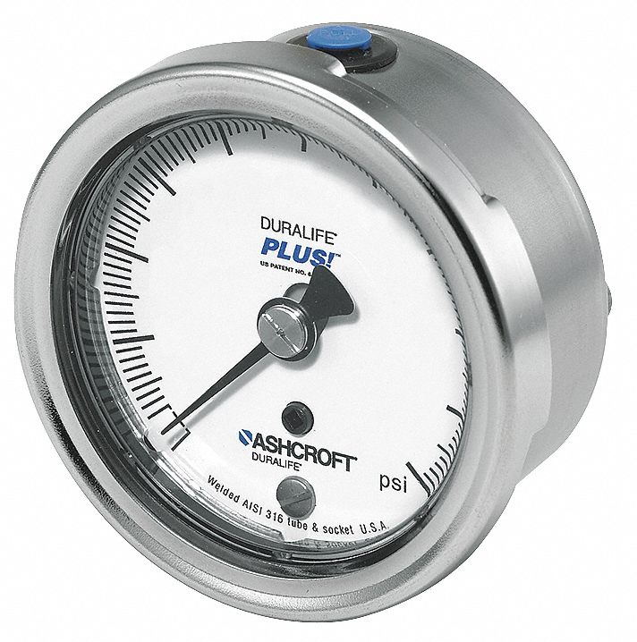 Pressure Gauge, PLUS, 2 1/2 In, 160 Psi, SS