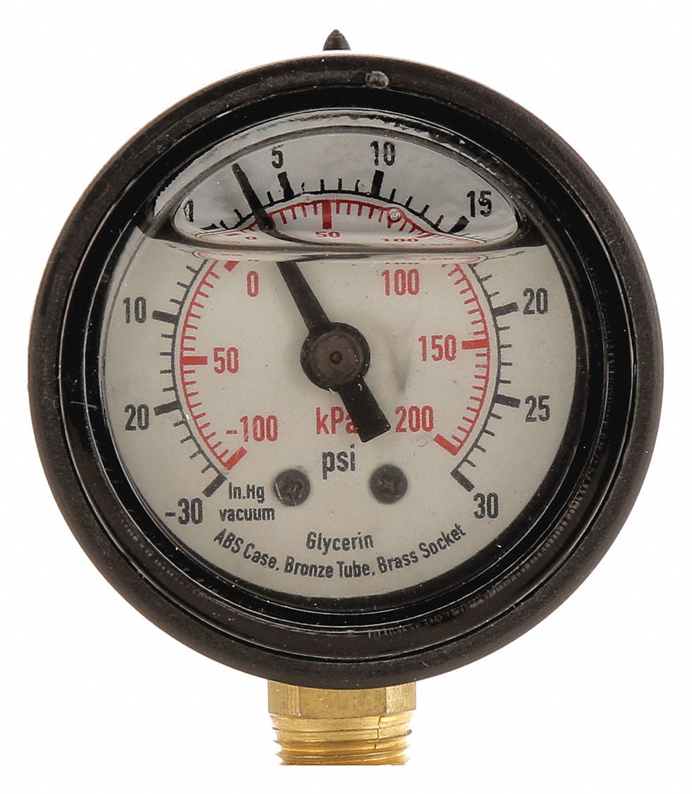 Pressure Gauge, Filled, 2 1/2 In, 200 Psi