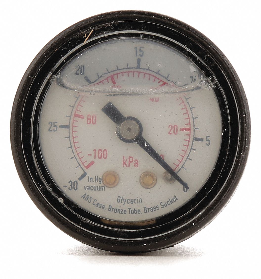 Pressure Gauge, Filled, 1 1/2 In, 100 Psi