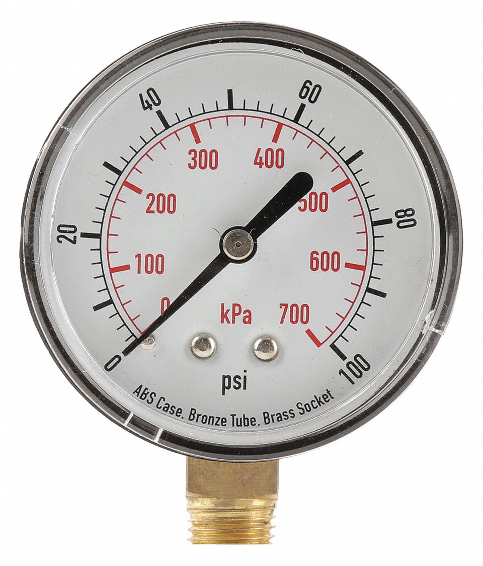 Pressure Gauge, 2 In, 100 Psi, Lower