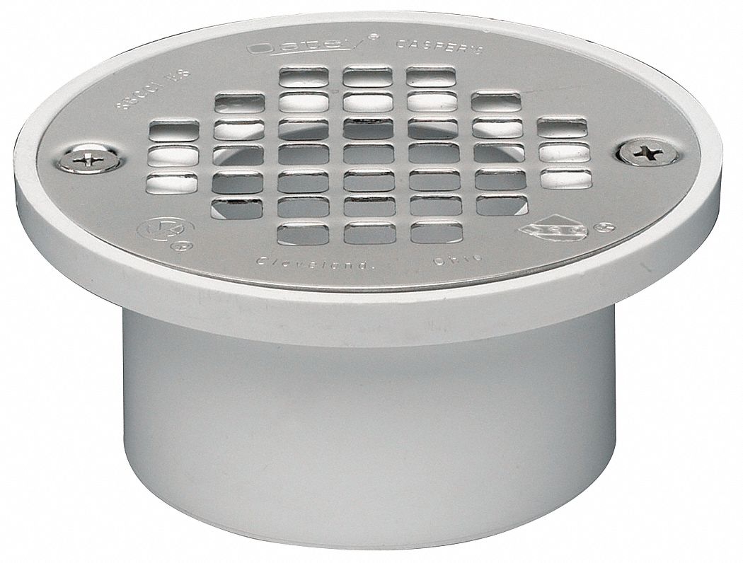 Drain, 4 In Dia, White, PVC, Fits 2 or 3 In