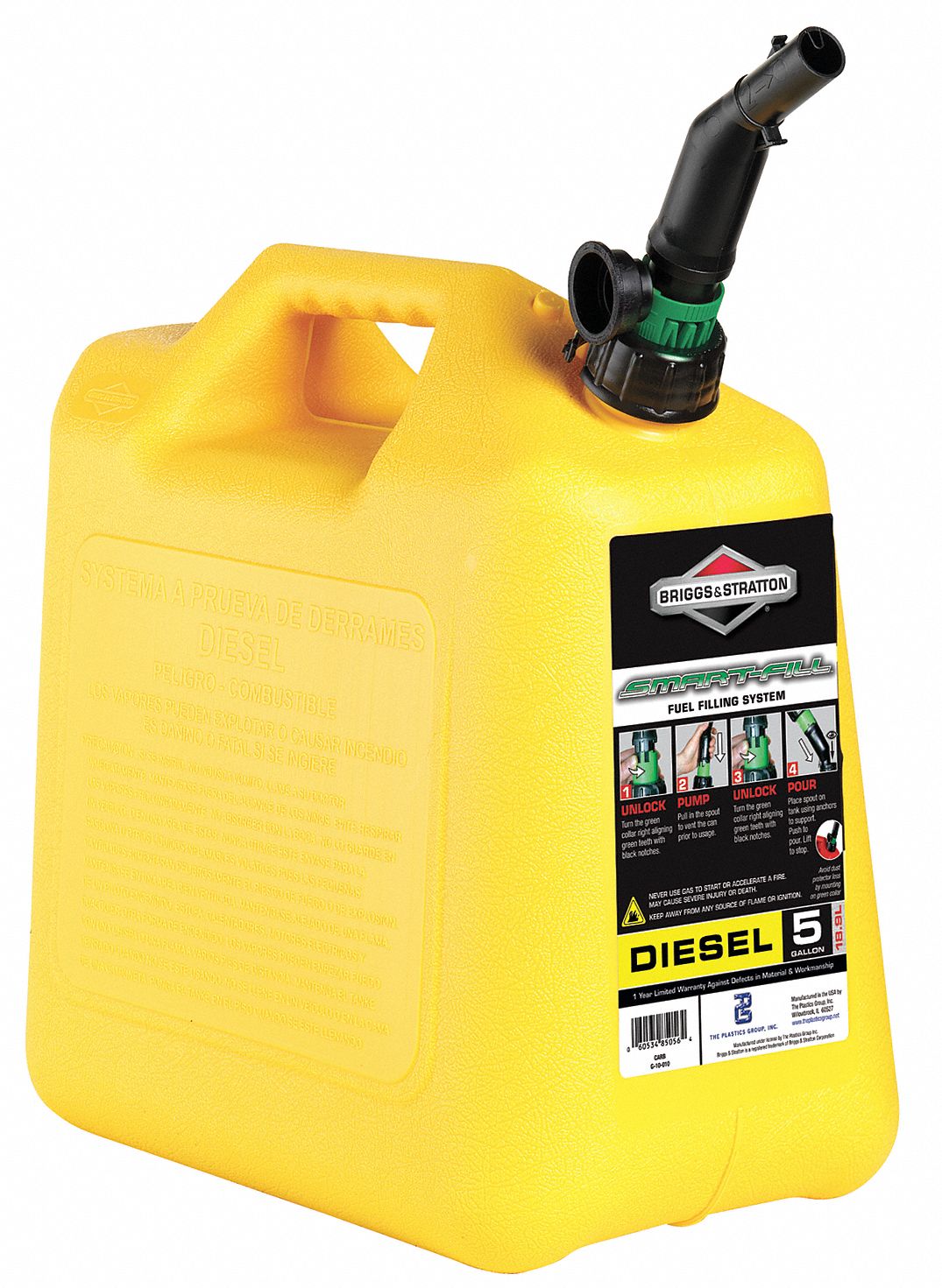 Spill Proof Diesel Fuel Can, 5 Gal, Yellow
