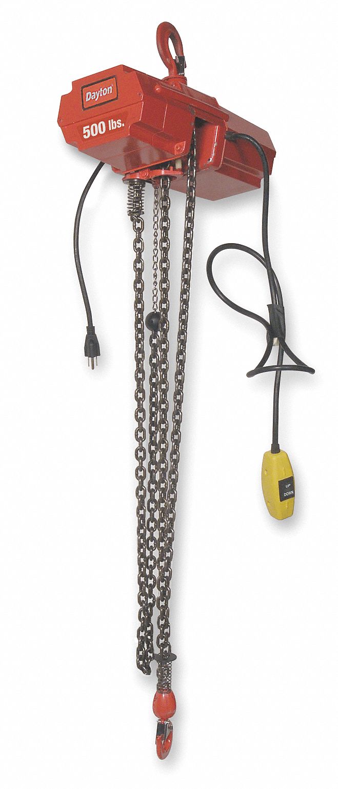 Electric Chain Hoist, 500 lb., 10ft, 8 fpm
