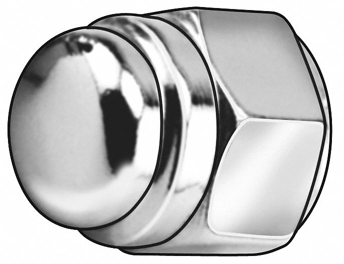 Acorn Nut, Flat Top, Chr, 1/4-28, Pk 5