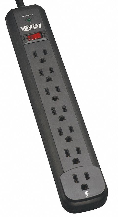 Surge, 7 outlet, 12 Ft Cord, LED, Black