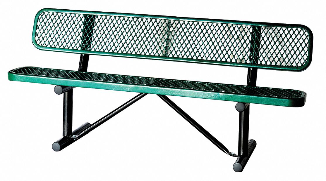Bench, Expanded Metal, Green, Length 72 In