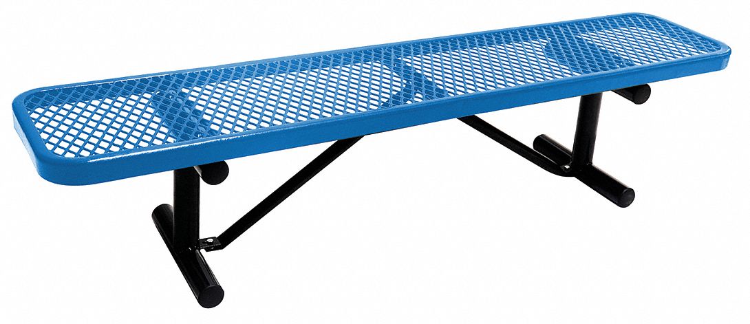 Bench, Expanded Metal, Blue, Length 72 In