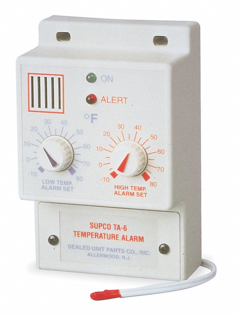 Temperature Alarm, -10 to 80F, 120VAC