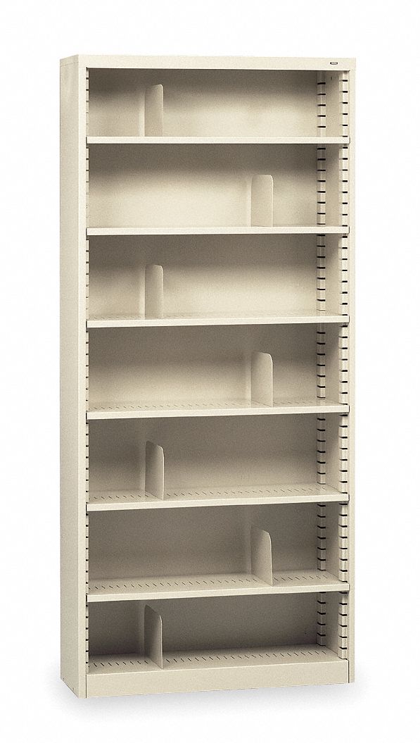 Bookcase, Steel, 7 Shelves, Putty
