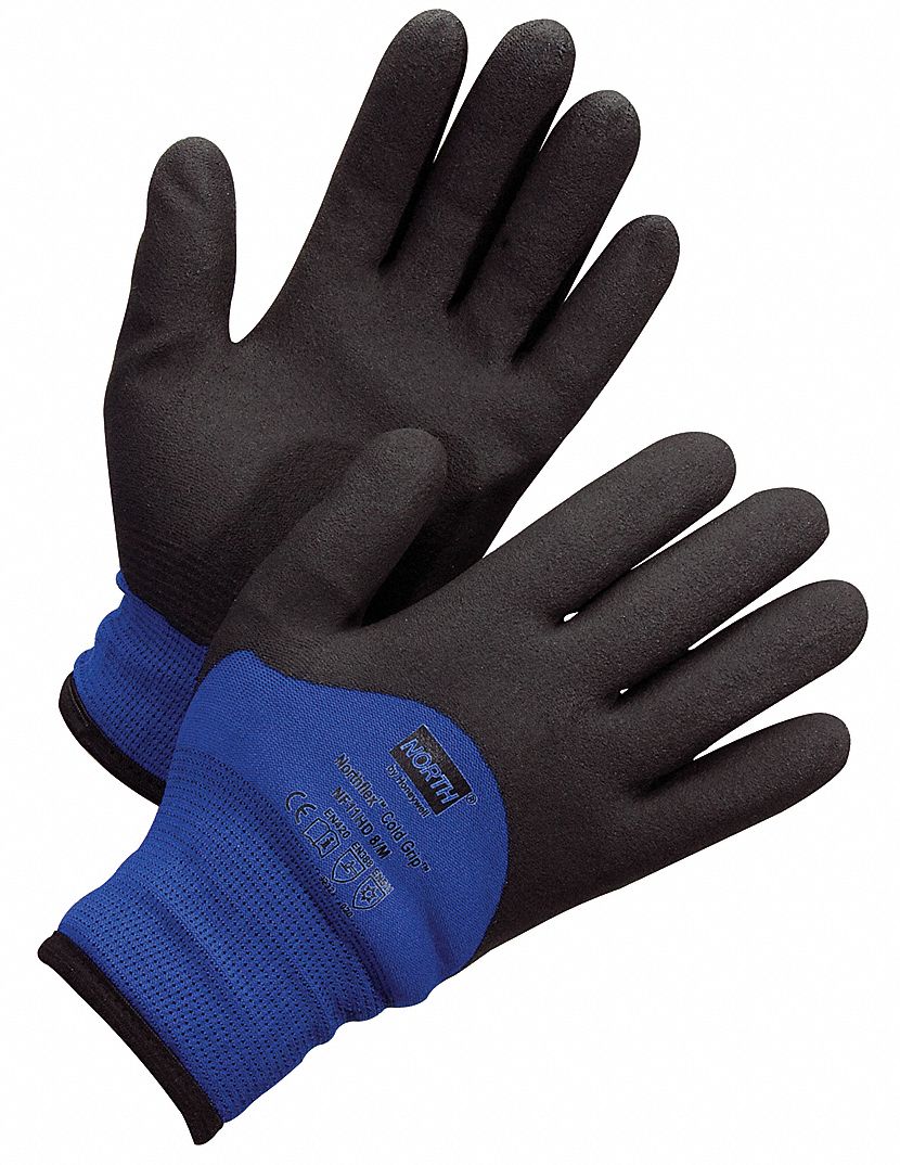 Coated Gloves, L, Black/Blue, PR